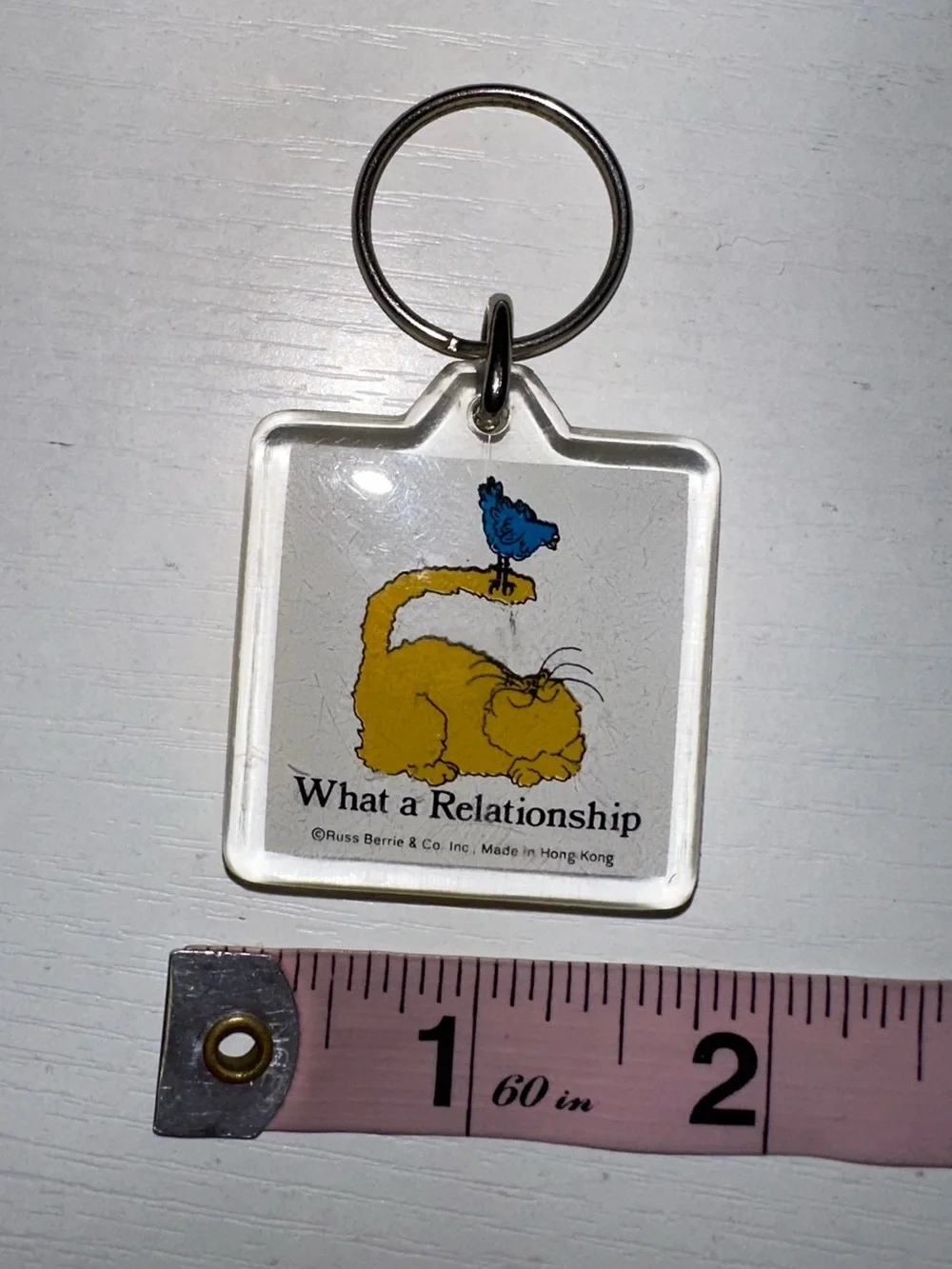 Vtg “What a Relationship” Cat & Bird Keychain